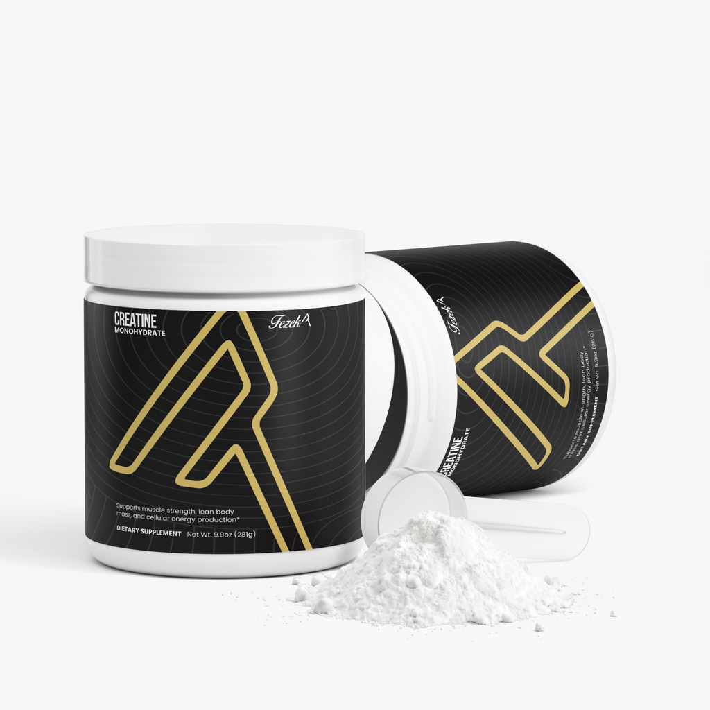 Fezek Creatine Monohydrate, angled product shot