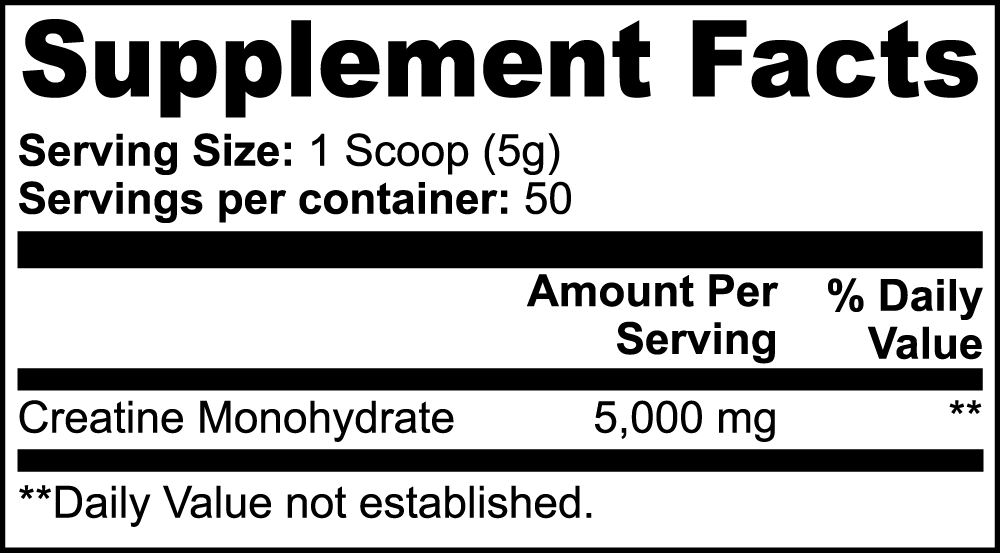Fezek Creatine Monohydrate Supplement Facts panel