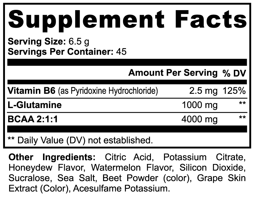 Fezek Precision Fuel BCAA, Honeydew Watermelon Supplement Facts panel